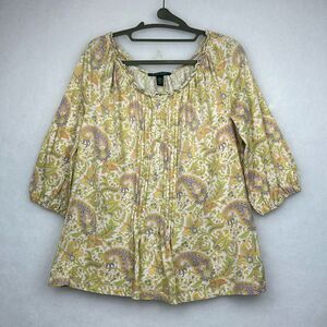Ralph Lauren Cropped sleeves Paisley Print Bohemian Top Cotton Sz Large